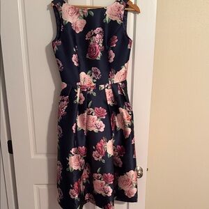 Chi Chi London Navy and Pink Floral Midi Dress